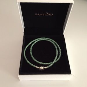 Pandora Teal Double Leather Charm Bracelet