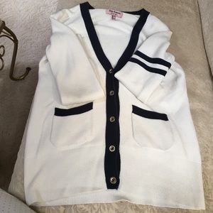 Juicy couture white cardigan w. navy blue & gold