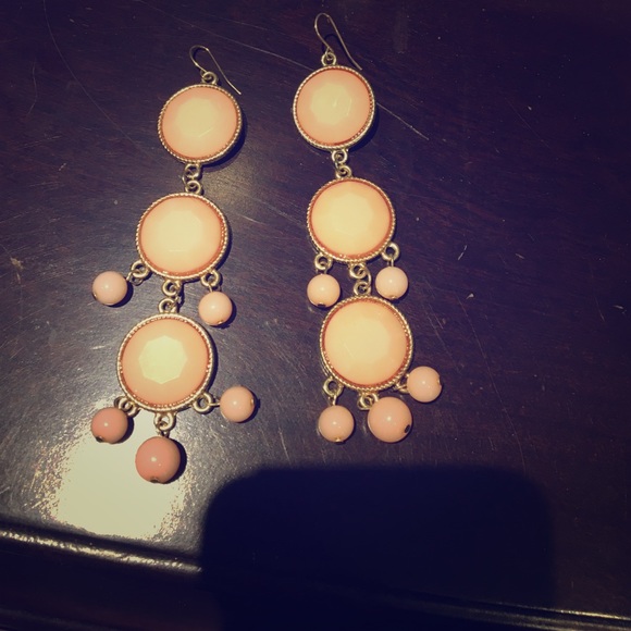 Light pink and gold chandelier earrings