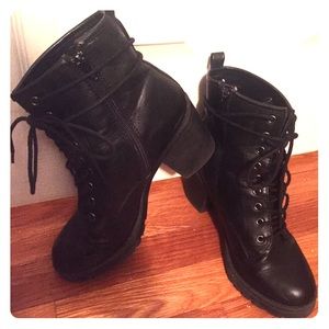 Black leather combat boots