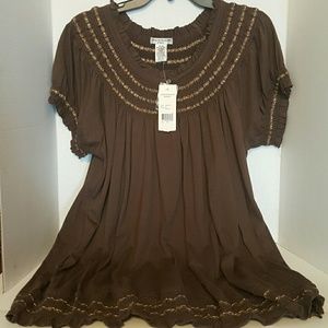 Brown Blouse with Embroidery