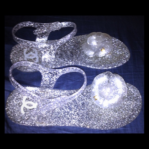 Chanel camellia jelly glitter sandals 39