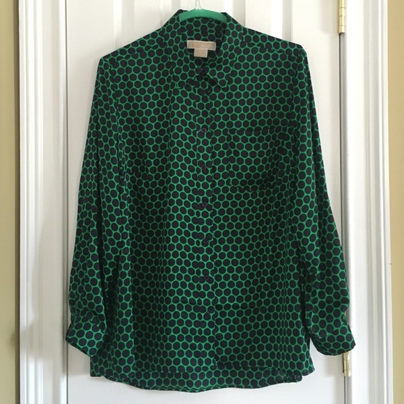 MICHAEL Michael Kors Tops - Drop 4 CCO! Never Worn! Green with Navy Dot Blouse MICHAEL Michael Kors Tops - Drop 4 CCO! Never Worn! Green with Navy Dot Blouse