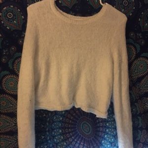 Cropped white fluffy sweater