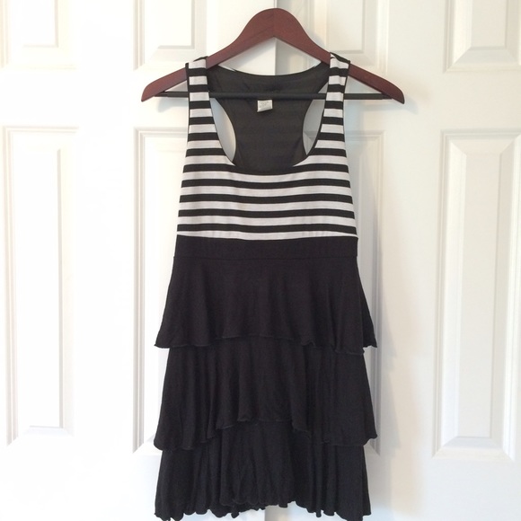 Black and white striped tiered dress