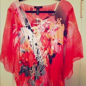 Style & Co Bright Coral Floral Blouse/ Top Medium