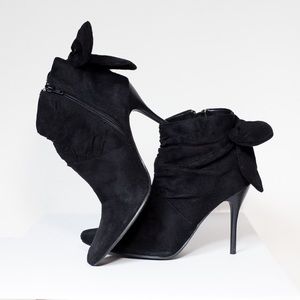Black Stiletto Booties with Bow Detail