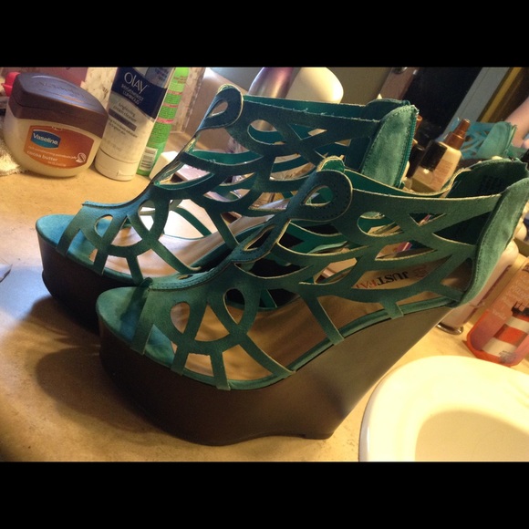 Blue stiletto wedge shoes
