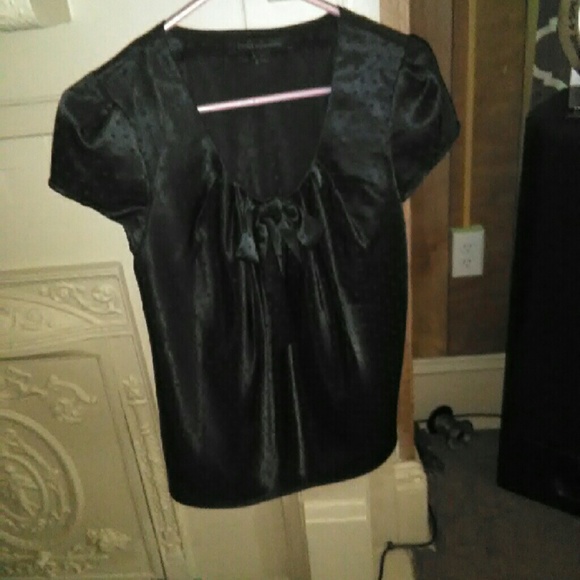 Black silk like shirt with bow