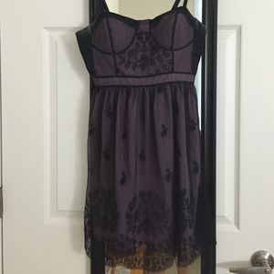 Purple-and-black lace dress