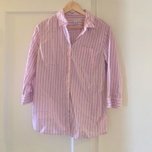 Pink and blue striped button up