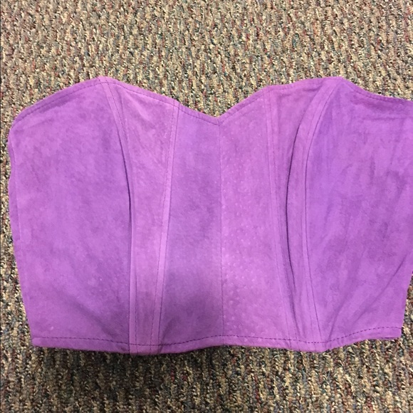 Purple strapless sweetheart cut bustier