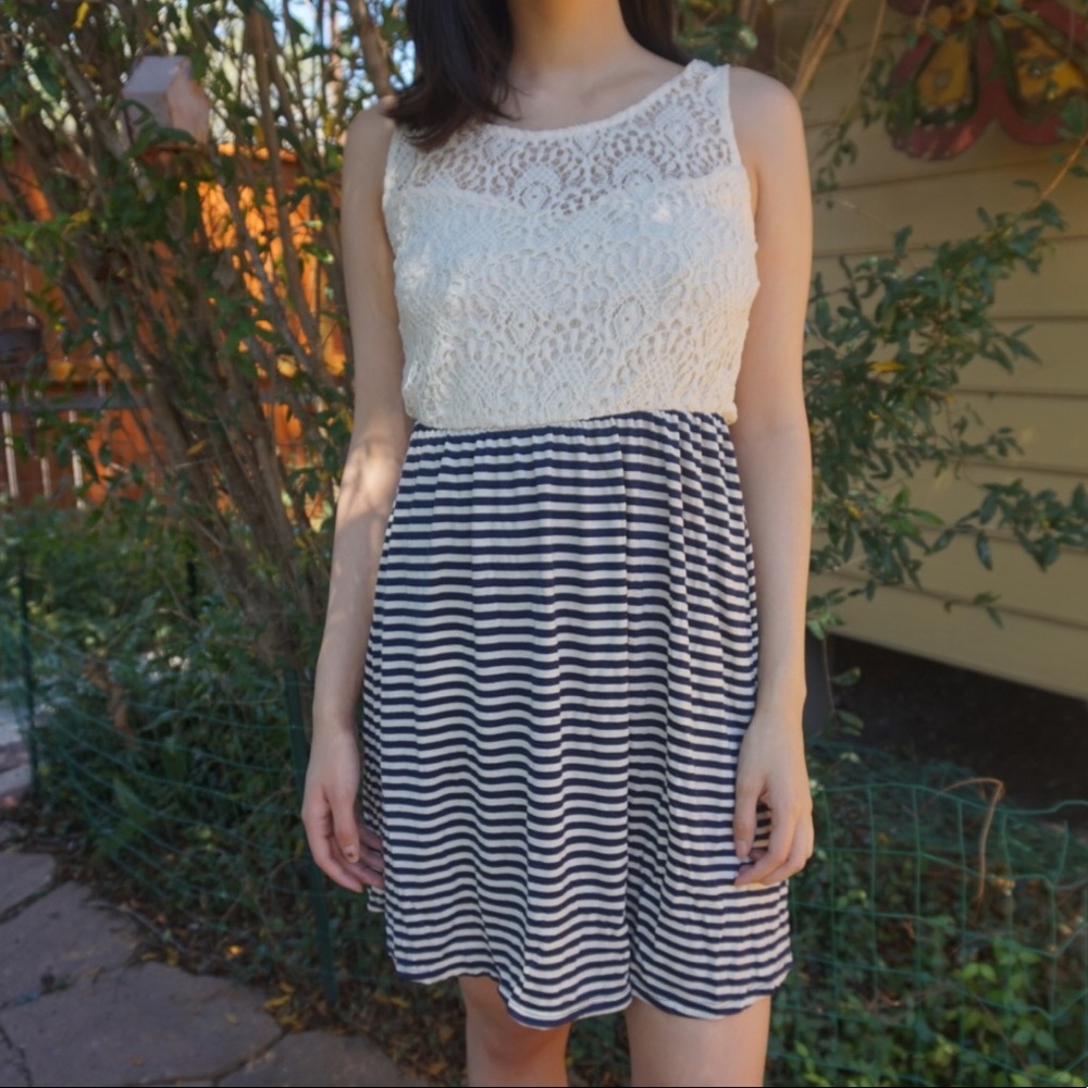 Lace Topped Striped Dress