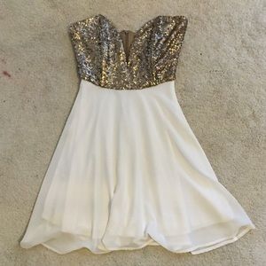 TOBI gold sequin strapless dress
