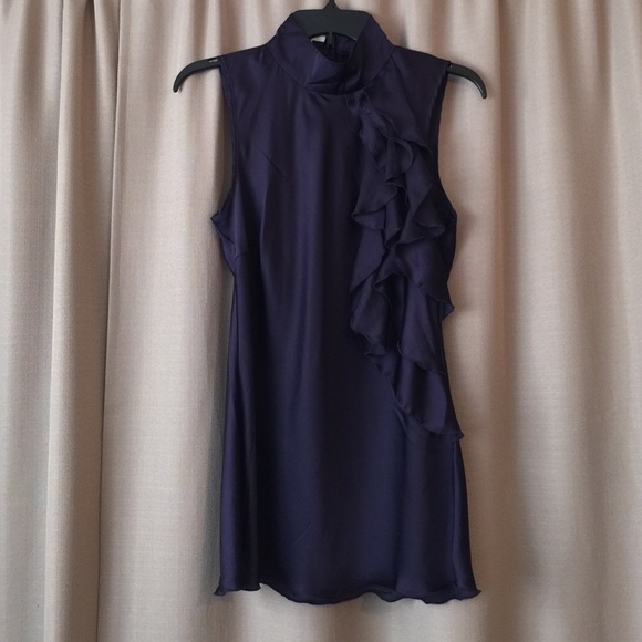 Kenar Tops - Kenar Deep Plum High Neck Ruffle Top - Sz M
