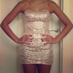 Strapless pink sequin dress