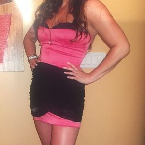 Bebe hot pink and black dress, M