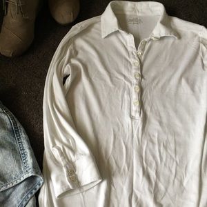 J Crew Perfect Fit 3/4 Sleeve White Collared Top