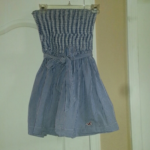 HOLLISTER light bl & whiteStrapless dress