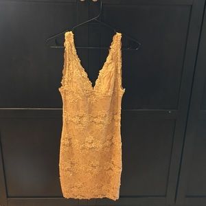 Gold Marciano Lace dress with beads.