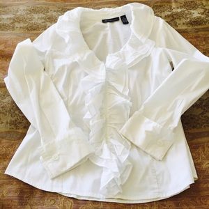 INC Crisp White Ruffled Long Sleeve Blouse size 8