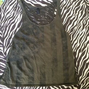 Full Tilt Dark Green flag Tank lace sheer back