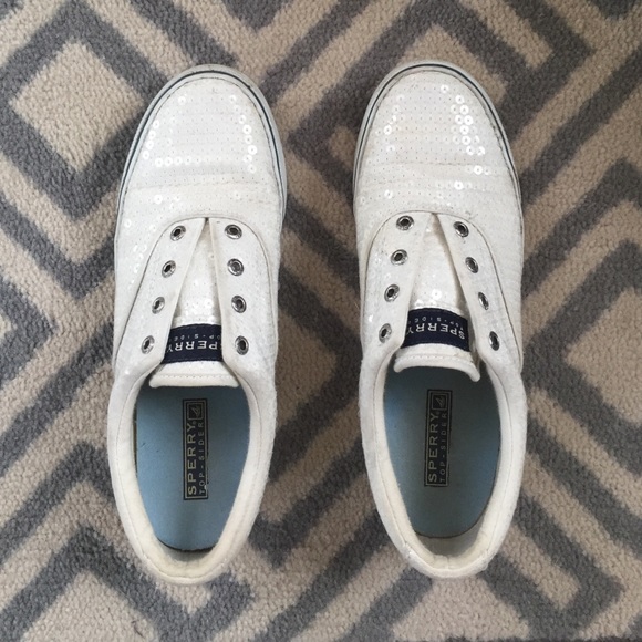 White sequin Sperry's