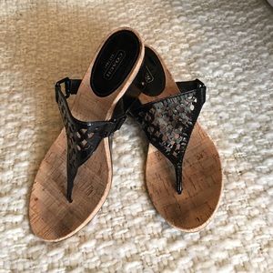 Coach black patent leather wedge