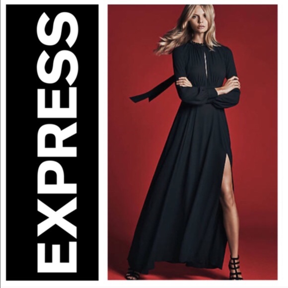 Express Dresses & Skirts - Express black poet sleeve maxi dress backless 0