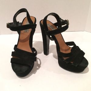 STEVE MADDEN Dayglow Black Leather Suede strappy