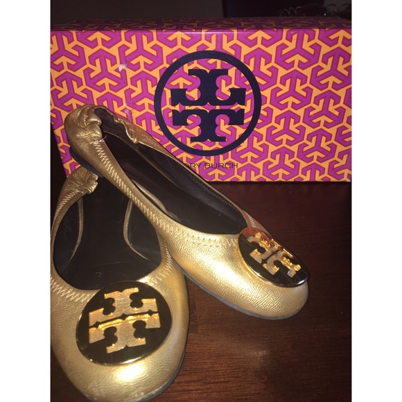 Tory Burch gold reva flats, size 6