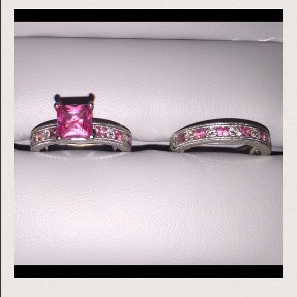 Pink Sapphire Wedding Ring Set