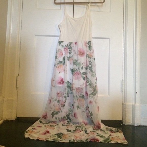 Cream & Floral Print Maxi Dress