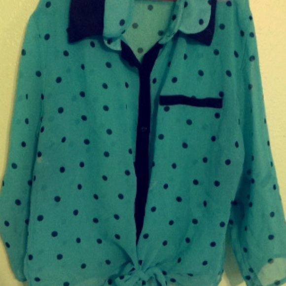 Sheer turquoise butting down top