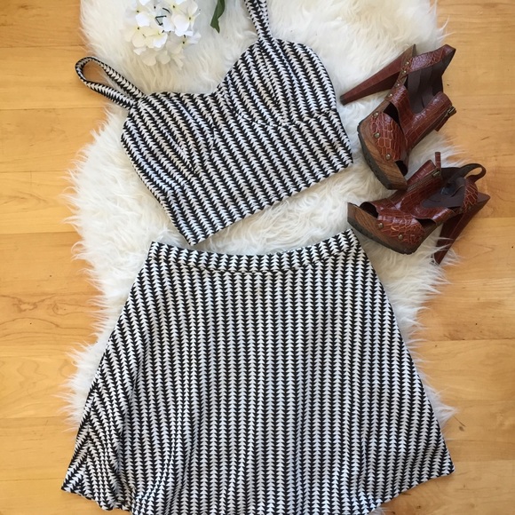 Geometric Material Girl crop and skirt set