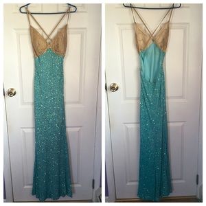 Blue/Gold Sequined Prom Gown