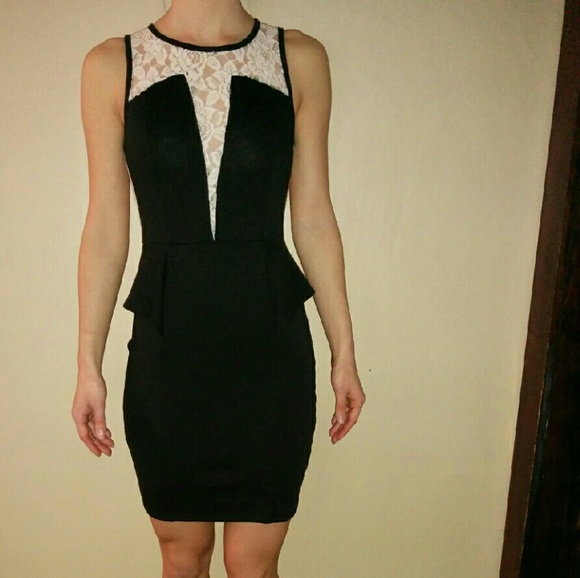 Black and cream mini lace cutout dress
