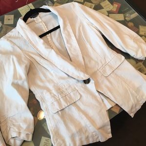 White Canvas Three Quarter Sleeve Blazer