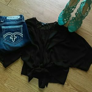 Silky Lace Tie Crop Vest