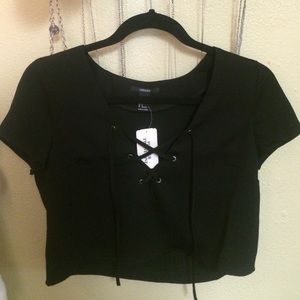 Black Lace Up Crop Top