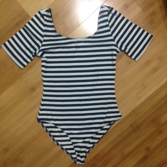 Navy blue and white bodysuit