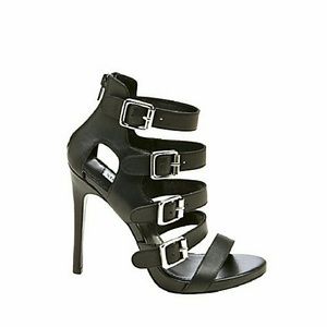 Steve Madden leather multi-strap buckle heel
