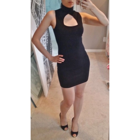 Sexy Peekaboo Cutout Bust Keyhole High Neck Dress
