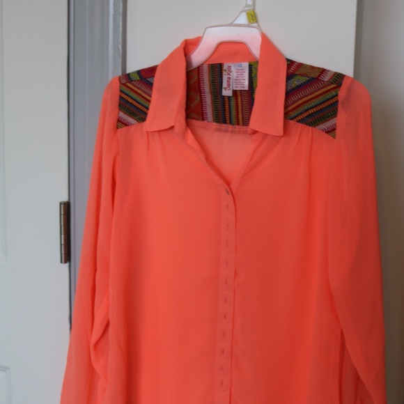 Bright, Flowy Coral and tribal Top
