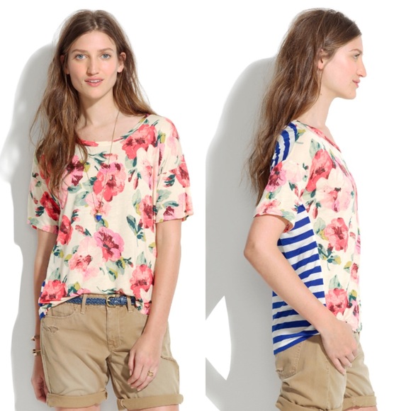 ❌SOLD❌ Madewell Slideshow Tee in Tearose Stripe - Picture 2 of 4