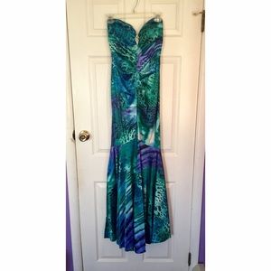 Xscape Animal Print Mermaid Style Gown