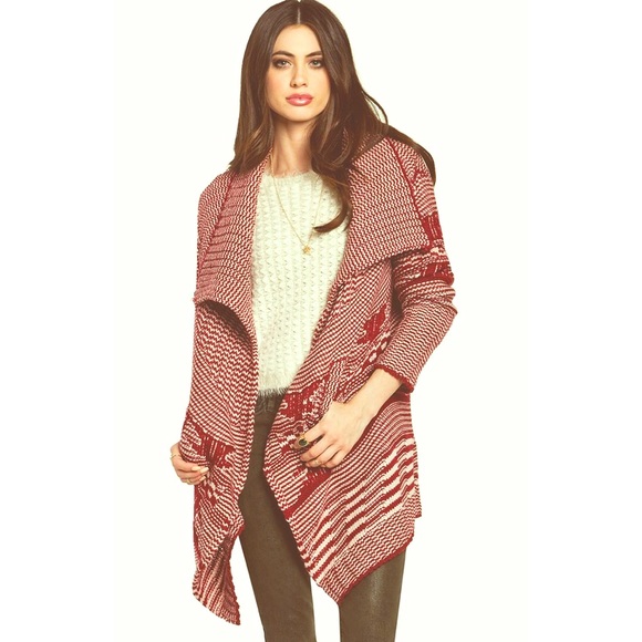 Cozy Mixed Knit Cardigan (Red)