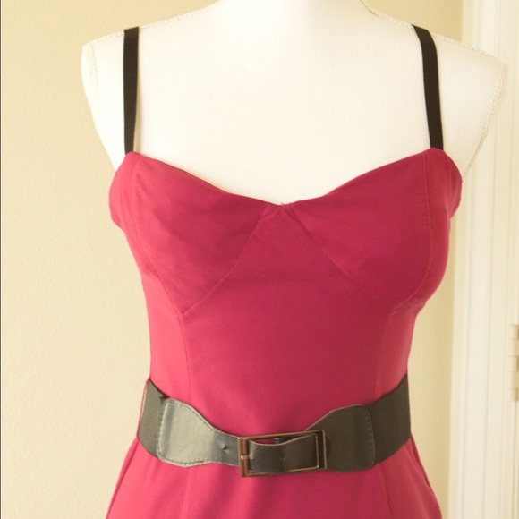 Pink dress with open striped back and belt