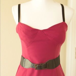 Pink dress with open striped back and belt