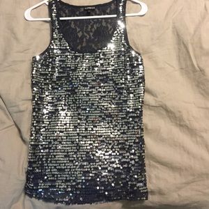 Sequence tank with lace see through back.